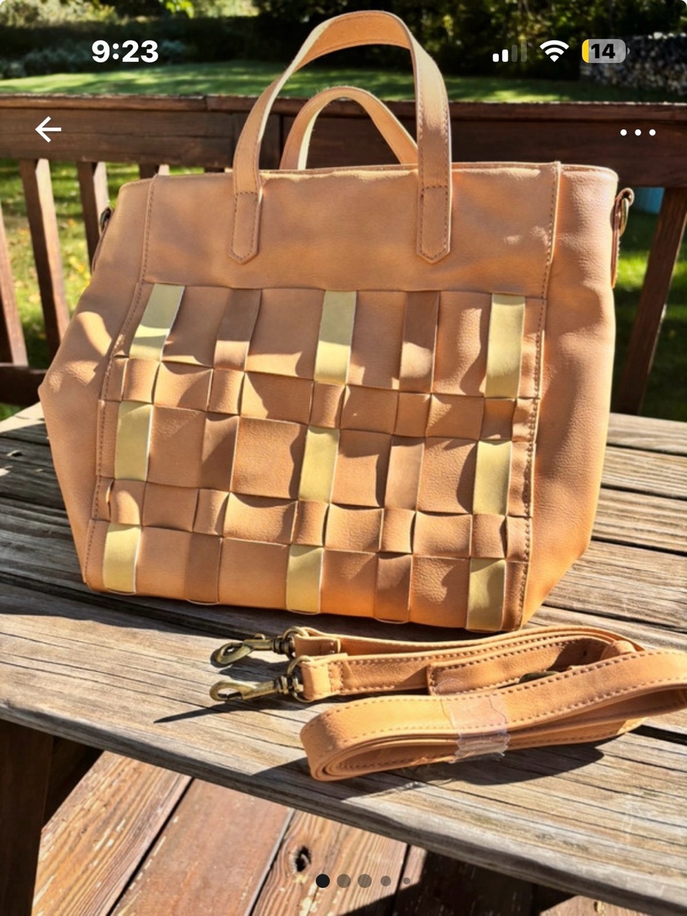 Universal Thread Woven Satchel in Tan with Gold Accents
